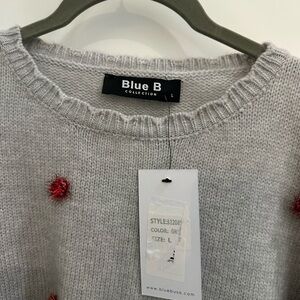 Blue B Collection Gray Sweater with Multi-Color Festive Accents